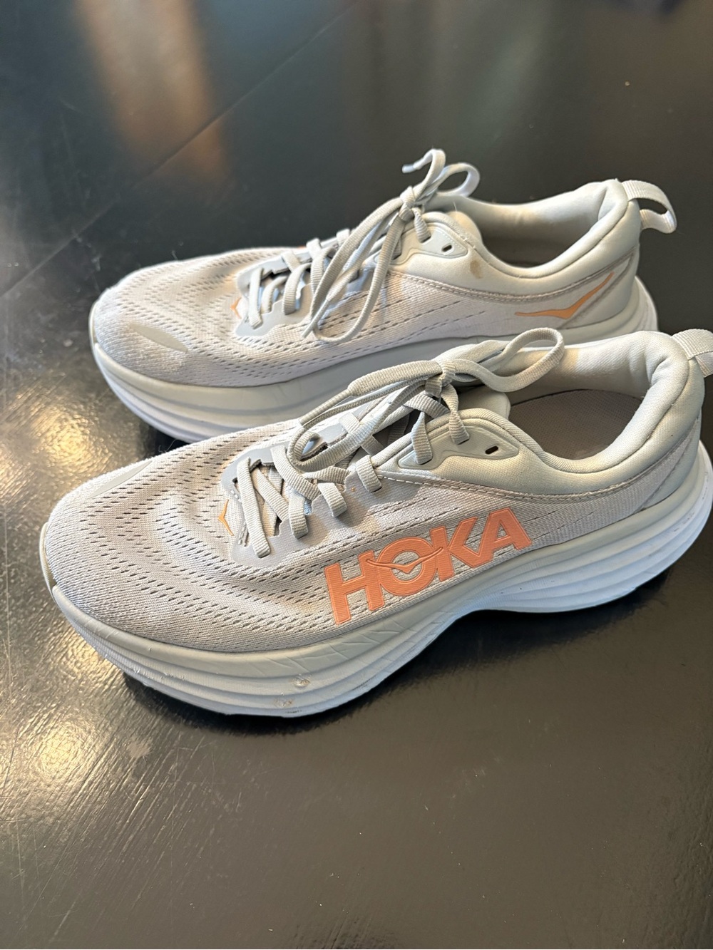 Hoka One One Women’s Light Gray Sneakers with Peach Logo
